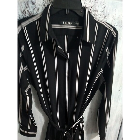 Lauren Ralph Lauren Striped Long Sleeve Collared Button Up Dress 10 Black... - Picture 3 of 9